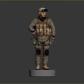 Game Movie Character In Camouflage Uniform With Tactical Gear Helmet And Weapon On Standing Base