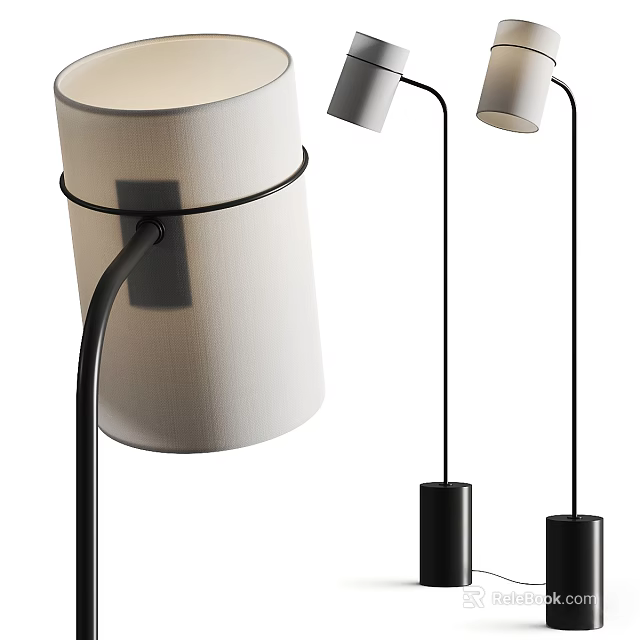 Modern Minimalist Floor Lamp with White Fabric Shade and Black Metal Stand 3d model 