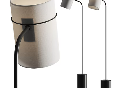 Modern Minimalist Floor Lamp with White Fabric Shade and Black Metal Stand 3d model