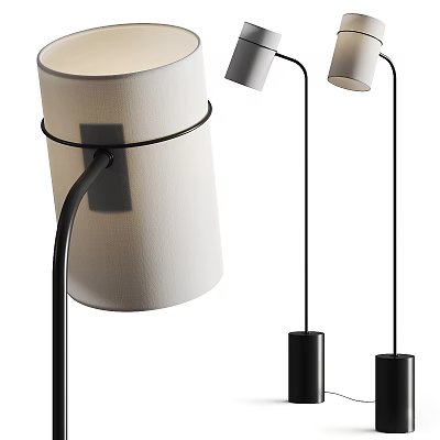 Modern Minimalist Floor Lamp with White Fabric Shade and Black Metal Stand 3d model