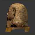 Ancient Egyptian Pharaoh Head Stone Carving With Wooden Base And Detailed Features