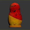 Traditional Matryoshka Doll With Red Yellow Floral Patterns And Blue Eyes
