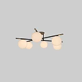 Black Metal Cross Design Chandelier With Golden Base And Six White Spherical Shades