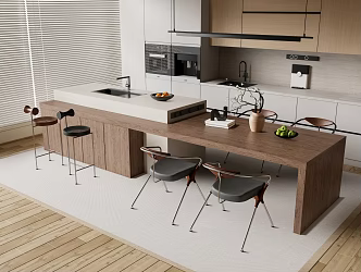 Modern Western Kitchen Bar Nakajima Dining Table and Chair Dining Island Table 3d model