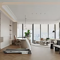 Modern Office Open Design With Treadmill Floor to Ceiling Windows City View and Green Plants