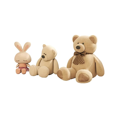 Soft Beige Plush Rabbit and Bear Stuffed Toys with Bow Tie Small and Large 3d model Soft Beige Plush Rabbit and Bear Stuffed Toys with Bow Tie Small and Large 3d model