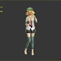 Anime School Girl Character With Green Cap Blonde Hair White Shirt Red Tie And Blue Skirt