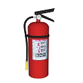 Red Fire Extinguisher With Black Handle Yellow Nozzle And Instruction Label For Fire Safety
