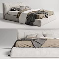 Modern Gray Double Bed With Beige Linen Gray Blanket And White Pillows