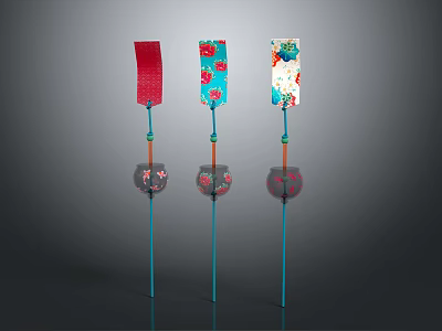 Colorful Decorative Items With Slender Poles And Transparent Bases Featuring Pink Accents 3d model