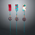 Colorful Decorative Items With Slender Poles And Transparent Bases Featuring Pink Accents