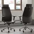 Black Modern Office Chair With Leather Upholstery Armrests And Metal Base Wheels