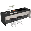 Modern Bar Counter With Two Bar Stools Plant Decoration Fruit Plate And Striped Side Panel