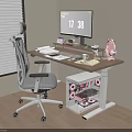 Home Office Modern Desk Setup With Ergonomic Chair Monitor Transparent PC Case Pink Lighting