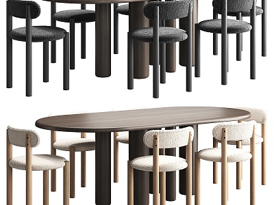 Modern oval dining table and chair for more than six people dining table and chair dining table dining chair single chair 3d model