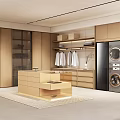 Modern Walk-in Closet Interior With Wooden Cabinets Hanging Area And Storage Drawers