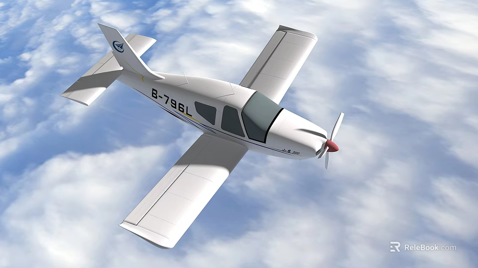 White Fighter Jet With Propeller Flying In Cloudy Sky 3d model 