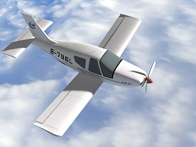 White Fighter Jet With Propeller Flying In Cloudy Sky 3d model