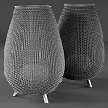 Woven Outdoor Lights with Black Beige Open Weave Round Light Panels and Metal Stands
