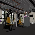 Fitness Gym Interior With Yellow Seated Equipment Mirrors And Floor To Ceiling Windows