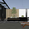 Modern Roof Garden with Glass Doors Wooden Screens Small Tree and Lounge Chairs