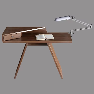 Modern Wooden Desk With Open Book Silver Adjustable Desk Lamp And Drawer 3d model Modern Wooden Desk With Open Book Silver Adjustable Desk Lamp And Drawer 3d model