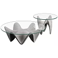 Modern Coffee Table With Glass Top And Abstract Geometric Concrete Base 3d model