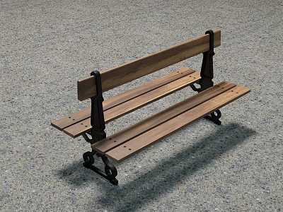 Sturdy Wooden Outdoor Bench With Metal Frame For Garden Patio Seating Area 3d model