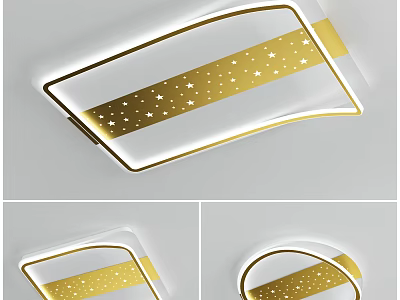 Modern Curved LED Ceiling Light With Gold Frame White Panel And Star Patterns 3d model