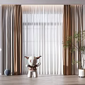 Layered Curtains with Brown Drapes and White Sheer in Modern Interior Space