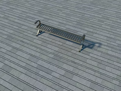 Sturdy Metal Outdoor Bench with Slatted Design on Gray Textured Tiled Floor 3d model