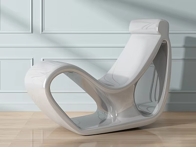 Modern White Lounge Chair With Curved Design On Wooden Floor And Light Wall 3d model