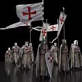 Medieval Knights With Cross Symbols In Tattered Robes Holding Flags Standing In Formation