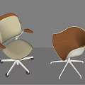 Modern Beige Brown Fabric Leather Accent Chairs with Armrests Curved Back and Metal Bases