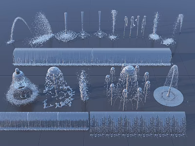 Decorative Garden Ornaments With Various Water Features Fountains Jets And Curtains Design 3d model