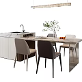 Modern Kitchen Interior Design With Marble Island Cabinets Sink And Dining Chairs