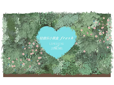 Decorative Living Plant Wall With Green Foliage Pink Flowers And Heart Design 3d model