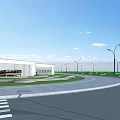 Road Infrastructure With Curved Road Street Lamps Modern Building And Striped Crosswalk