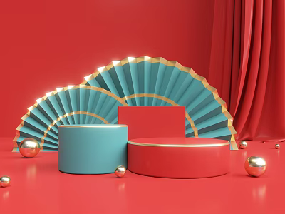 New Chinese-style US Chen Guochao Booth Background 3d model