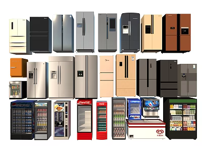 Various Styles of Refrigerators and Freezers for Home and Commercial Use 3d model