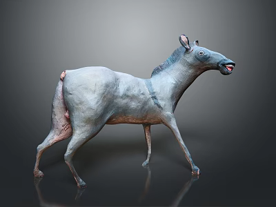 Gray Fantasy Creature With Blue Stripes Open Mouth And Red Tongue 3d model