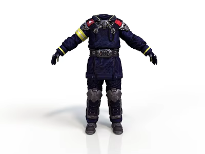 Protective Tactical Uniform with Yellow Shoulder Stripes Utility Belt and Knee Pads for Emergency Personnel 3d model