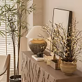 Modern Leisure Chair With Wooden Frame In Indoor Living Room With Plants Cabinet And Lamp