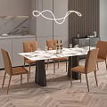 Modern Marble Dining Table Set With Beige Chairs And Curved Pendant Light 3d model