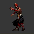 Red Demon Warrior 3D Character in Fighting Stance with Muscular Build and Golden Belt