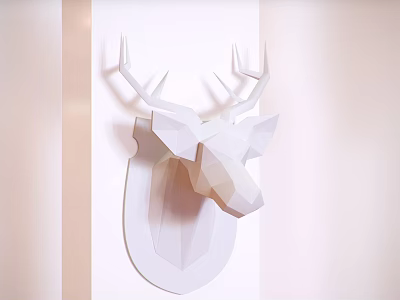 Minimalist Geometric White Deer Head Animal Wall Decor For Modern Home Interior 3d model