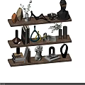Modern Decorative Ornament Combination with Vases Sculptures Books and Plants on Wooden Shelves