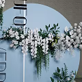 White Green Wedding Flowers Decorating Light Blue Backdrop With White Frame For Elegant Wedding Setup 3d model