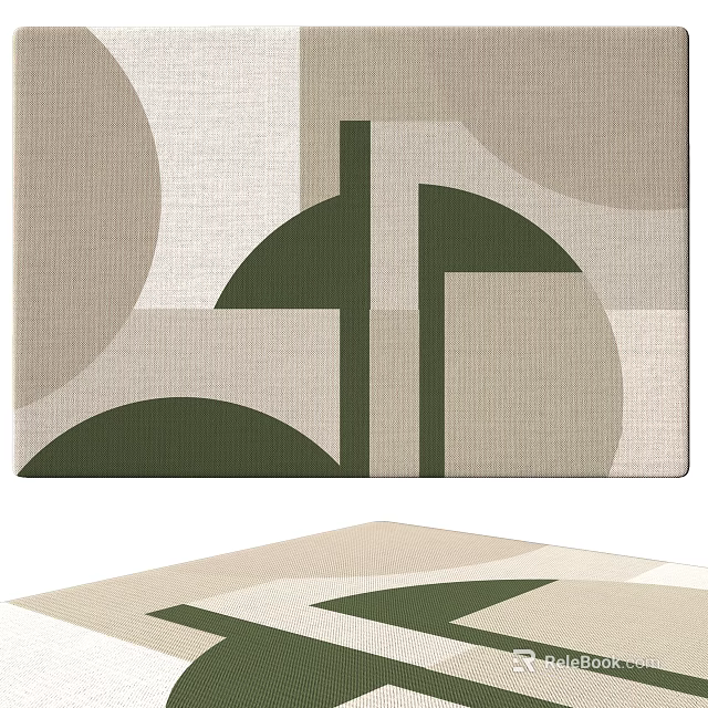 Square Woven Rug with Geometric Beige Green Patterns and Textured Surface 3d model