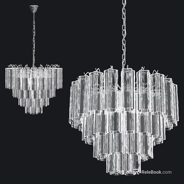 Elegant Modern Transparent Chandelier Featuring Stacked Columnar Glass Pieces Hanging Design 3d model 